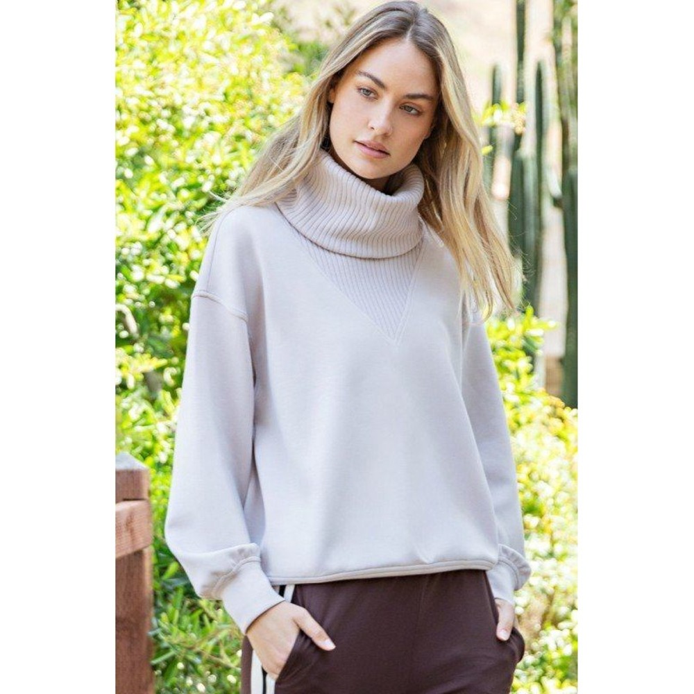 Rae Mode DoubleLUXE Rib Turtleneck Pullover In Mocha Cream Size M New With Tags